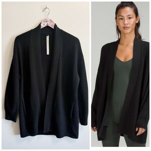 LULULEMON Merino Wool-Blend Ribbed Long Wrap Sweater Size 6 Black